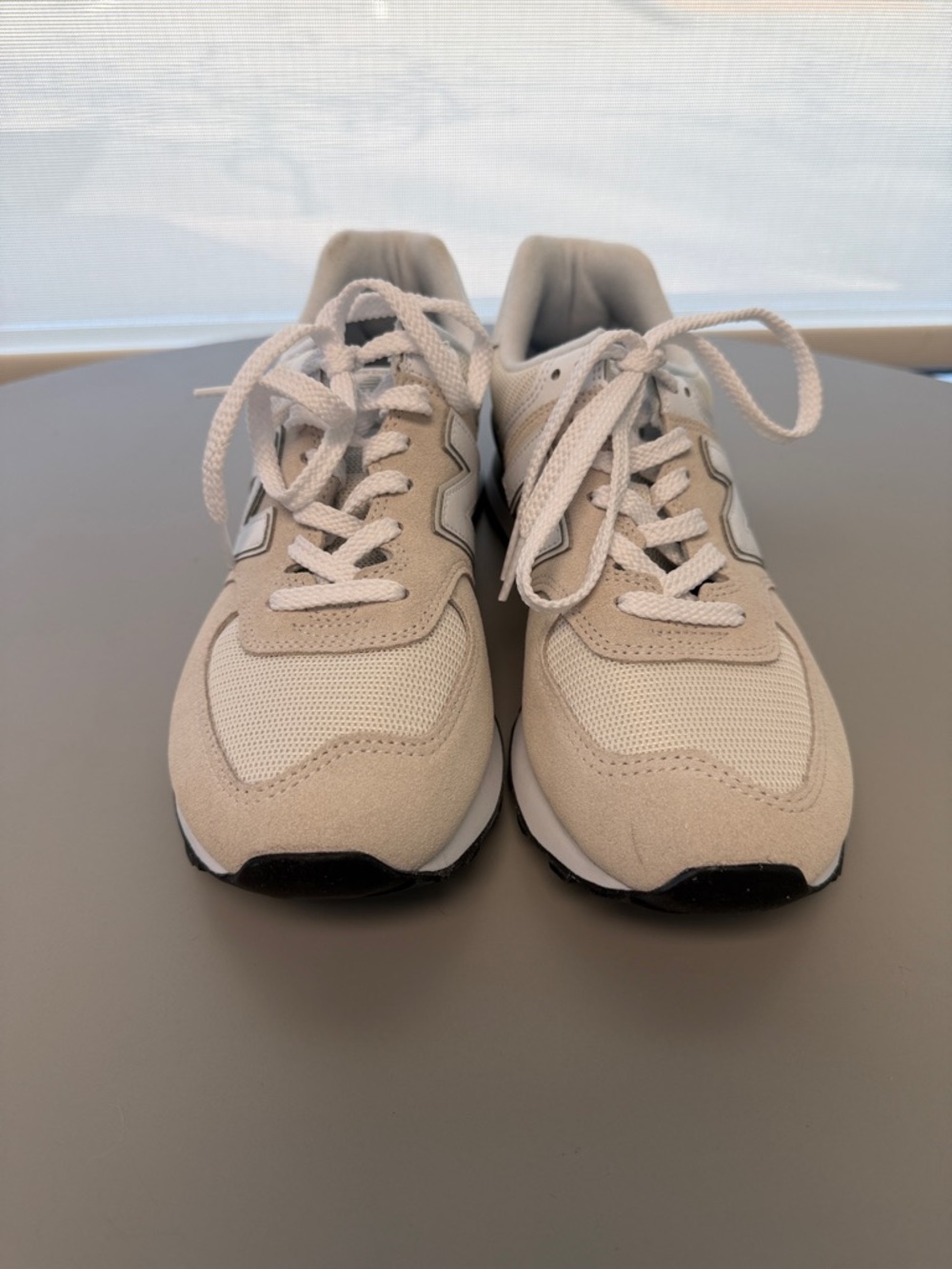New Balance Light Beige & White Suede Mesh Sneakers
